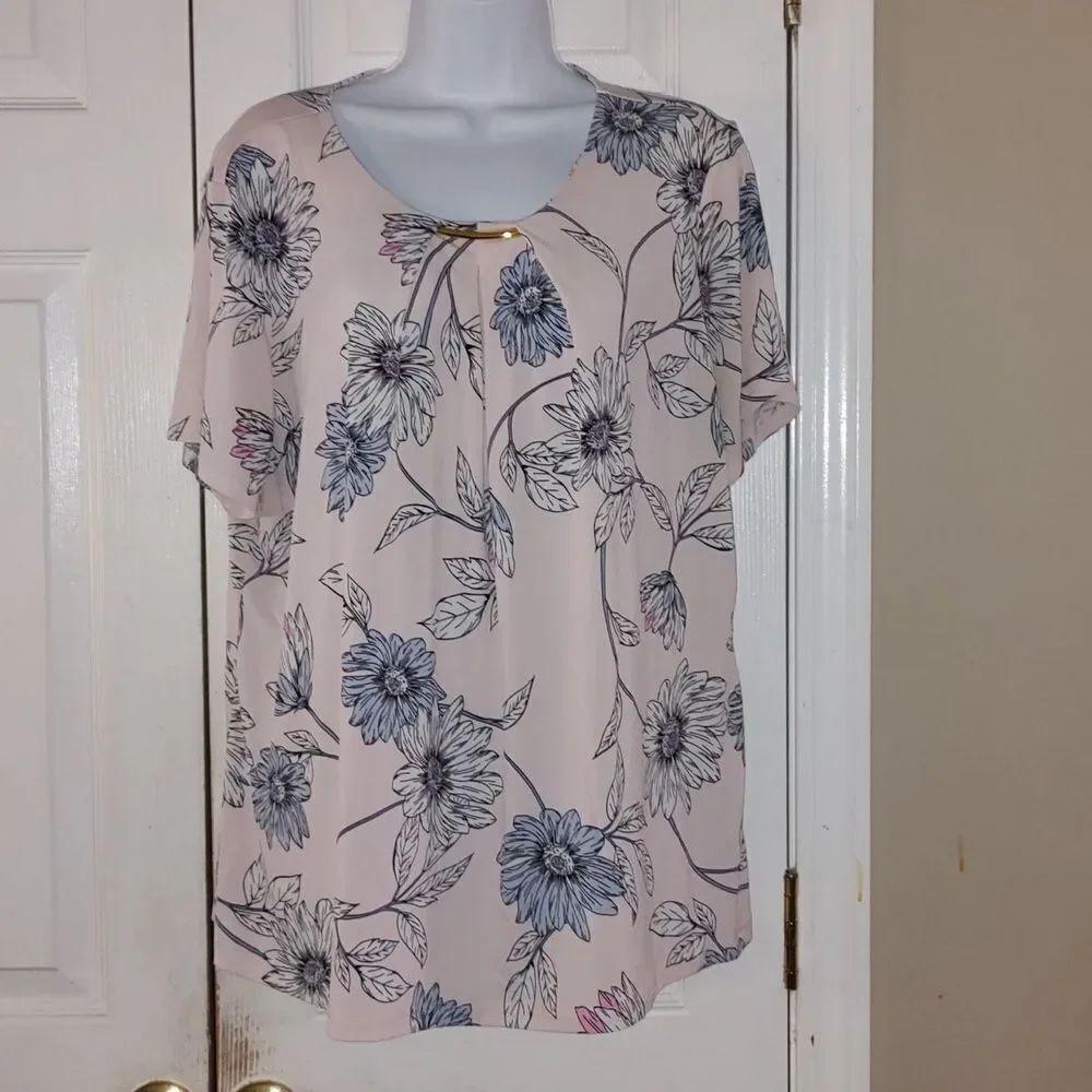 Liz Claiborne Career pale pink floral print blouse Sz XXL